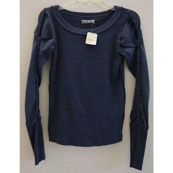 Free People OB1509678 Women's Sz XS Blue Daisy Chain Cuff L/S Blouse Top $78 - Picture 1 of 8